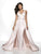 Flair Prom - 19136 Deep V-neck Trumpet Dress With Overskirt In Pink