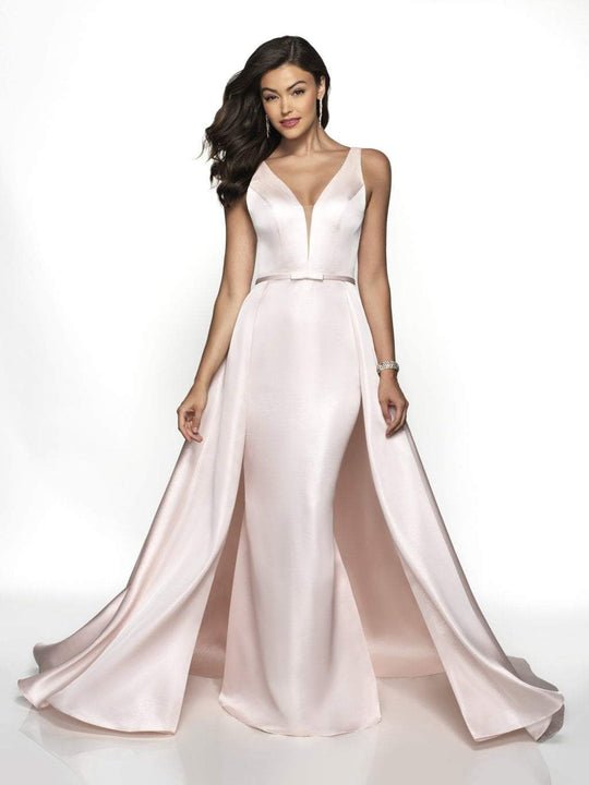 Flair Prom - 19136 Deep V-neck Trumpet Dress With Overskirt In Pink