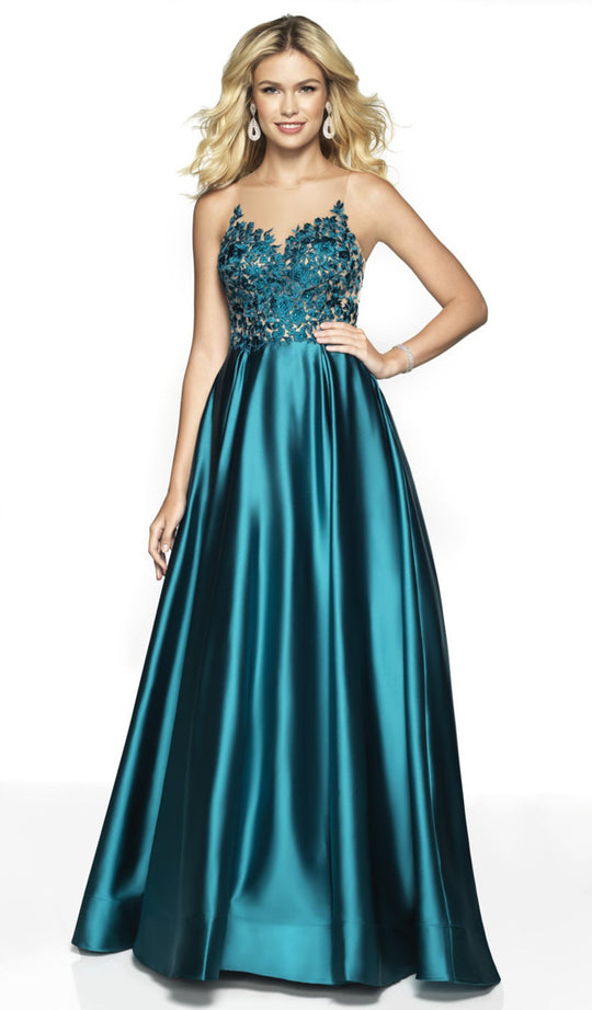 Flair Prom - 19137 Embroidered Satin Ballgown With Train In Green