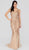 Terani Couture - 1913E9227 Embellished Deep V-neck Sheath Dress In Pink and Neutral