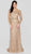 Terani Couture - 1913E9229 Embellished Lace Long Sleeve A-line Dress In Gold and Neutral