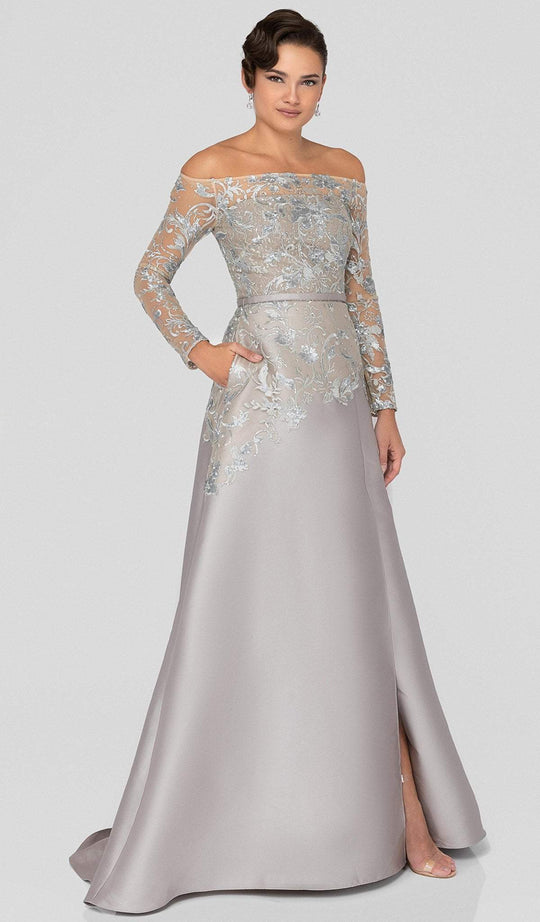 Terani Couture - 1913E9230 Embroidered Off-Shoulder Long Sleeve Dress