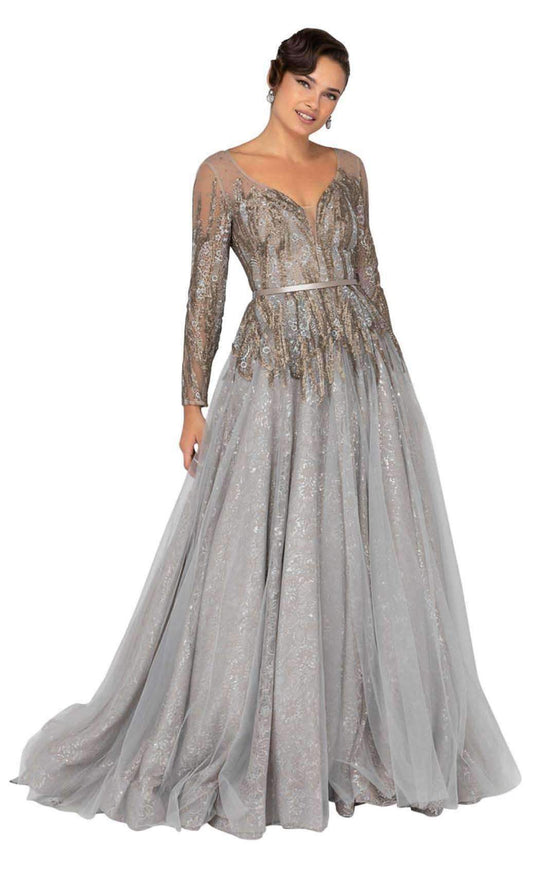 Terani Couture - 1913E9234 Embellished Lace Deep V-neck Ballgown