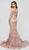Terani Couture - 1913E9271 Embroidered Long Sleeve Trumpet Dress In Neutral and Purple