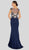 Terani Couture - 1913M9398 Cap Sleeve Blossom Appliqued Sheath Gown In Blue and Multi-Color