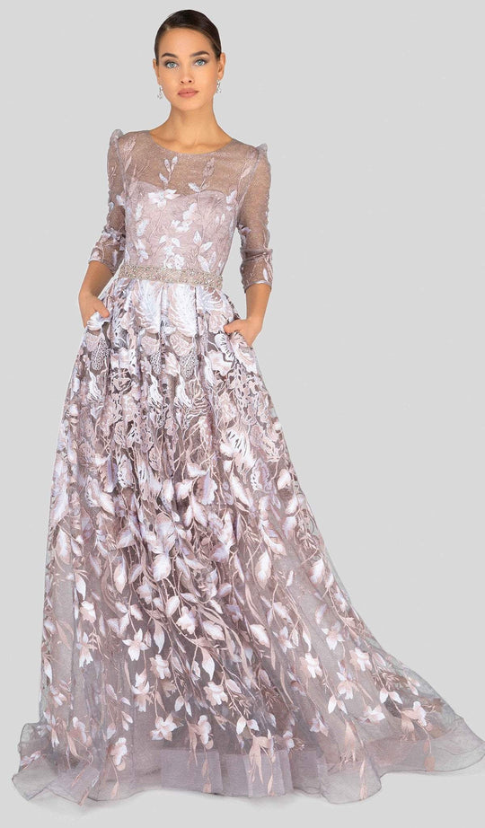 Terani Couture - 1913M9408 Quarter Sleeve Embroidered Sheer Ballgown In Pink
