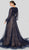 Terani Couture - 1913M9414 Lace Plunging V-neck A-line Dress In Blue and Nude