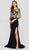 Terani Couture - 1913M9437 Embellished Bateau Sheath Dress With Slit In Black and Multi-Color