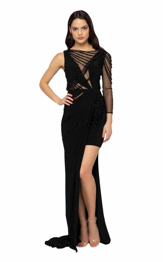 Terani Couture - 1913P8392 Embellished Bateau Sheath Dress With Train