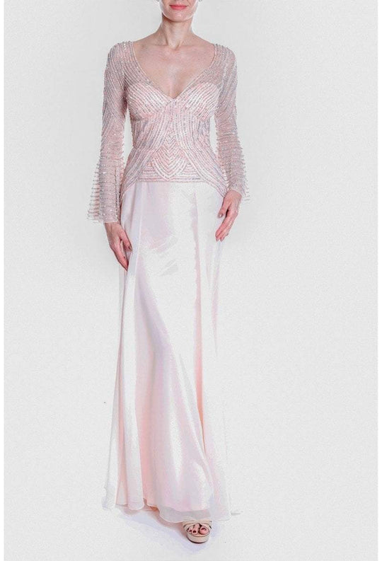 Terani Couture - 1913M9401 Embellished Plunging V-neck Sheath Dress In Pink