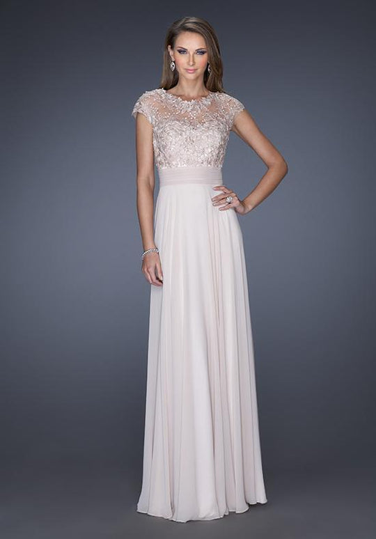 La Femme - 19142 Cap Sleeve Illusion Lace Evening Gown In Neutral