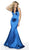 Flair Prom - 19143 Plunging Halter Neckline Satin Jersey Mermaid Gown In Blue