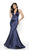 Flair Prom - 19143 Plunging Halter Neckline Satin Jersey Mermaid Gown In Blue