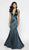 Flair Prom - 19143 Plunging Halter Neckline Satin Jersey Mermaid Gown In Green