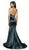 Flair Prom - 19143 Plunging Halter Neckline Satin Jersey Mermaid Gown In Green