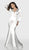 Flair Prom - 19144 Illusion Plunging Neck Long Sleeve Mermaid Gown In White