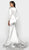 Flair Prom - 19144 Illusion Plunging Neck Long Sleeve Mermaid Gown In White