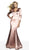 Flair Prom - 19144 Illusion Plunging Neck Long Sleeve Mermaid Gown In Pink and Nude