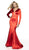 Flair Prom - 19144 Illusion Plunging Neck Long Sleeve Mermaid Gown In Red