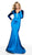 Flair Prom - 19144 Illusion Plunging Neck Long Sleeve Mermaid Gown In Blue