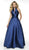 Flair Prom - 19148 Plunging High Halter Mikado Ballgown In Blue