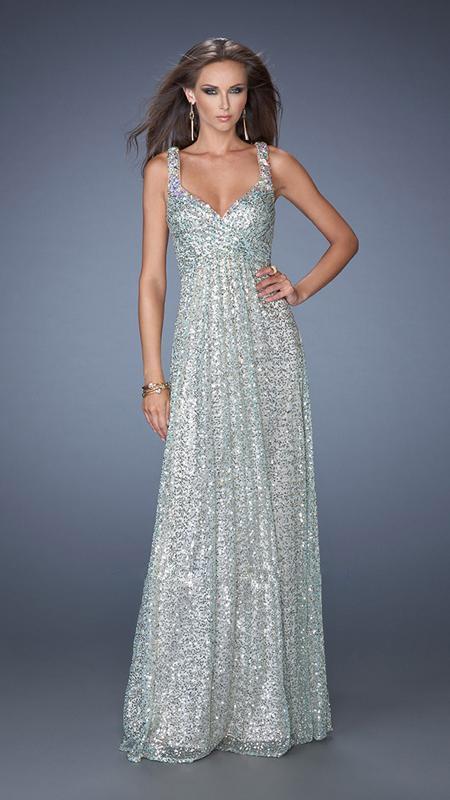 La Femme - Cutout Sequined Sweetheart A-Line Gown 19154 In Green