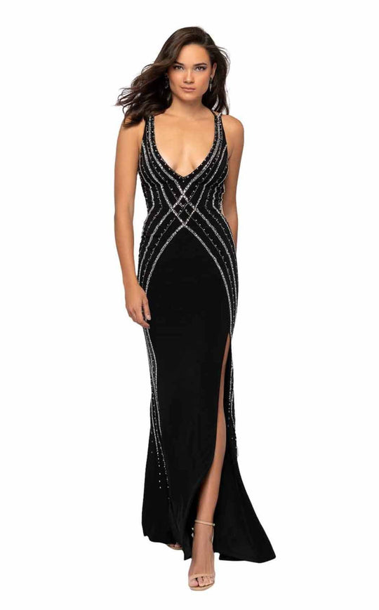 Terani Couture - 1915P8346 Beaded Low Scoop Neck Jersey Dress