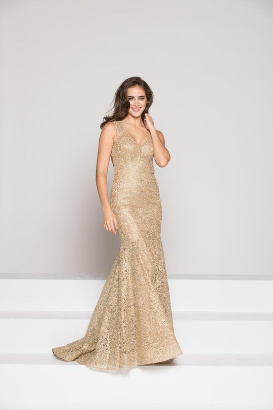 Colors Dress - 1915 Lace V-neck Sheath Dress in Gold