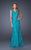 La Femme - 19191 Sleeveless V Neck Lace Sheath Long Gown In Blue