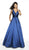 Flair Prom - 19202 Plunging V-Neck A-Line Gown In Blue