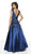 Flair Prom - 19202 Plunging V-Neck A-Line Gown In Blue