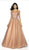 Flair Prom - 19205 Embellished Illusion Bateau Tulle Ballgown In Pink and Brown