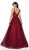 Flair Prom - 19206 Embellished Lace Deep V-neck Tulle Ballgown In Red