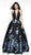 Flair Prom - 19207 Deep Halter V-neck Brocade Ballgown In Black and Blue