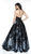 Flair Prom - 19207 Deep Halter V-neck Brocade Ballgown In Black and Blue