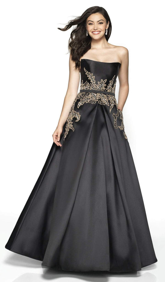 Flair Prom - 19208 Embroidered Mikado Ballgown In Black and Blue