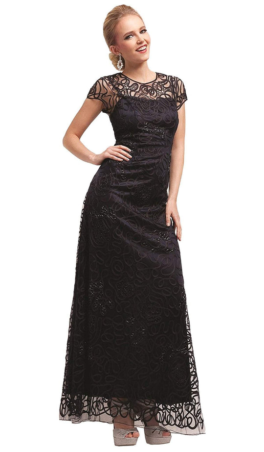 Embellished Illusion Jewel Neck Sheath Dress