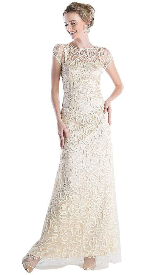Cinderella Divine - Embellished Illusion Jewel Neck Sheath Dress 1920 In Nude