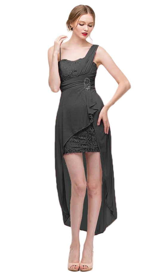 Eureka Fashion - 1921 Lace Mini Dress with High Low Chiffon Overskirt