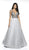 Flair Prom - 19210 Plunging Illusion Beaded Bodice Tulle Gown In Silver