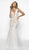 Flair Prom - 19213 Embellished Deep V-neck Tulle Trumpet Dress In White and Neutral