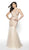Flair Prom - 19213 Embellished Deep V-neck Tulle Trumpet Dress In Pink and Neutral