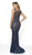 Flair Prom - 19214 Embellished Illusion Bateau Tulle Trumpet Dress In Blue and Neutral