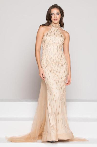 Colors Dress - High Halter Caped Panel Gown 1921 In Gold