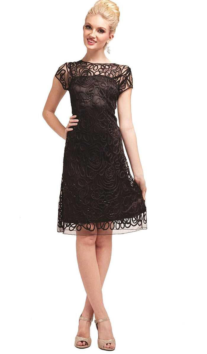 Short Sleeve Illusion Bateau Sheath Dress