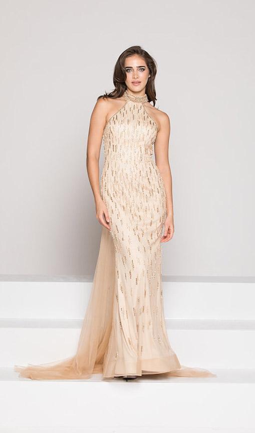 Colors Dress - 1921 High Halter Caped Panel Gown In Gold