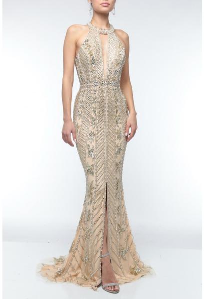 Terani Couture - 1921GL0626 Embellished Halter Mermaid Gown With Train