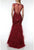 Terani Couture - 1921GL0641 Illusion Short Sleeve Feather-Fringed Gown