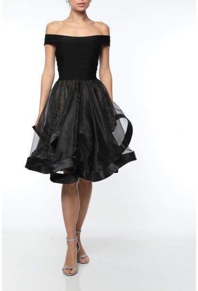 Terani Couture - 1921H0328 Off-Shoulder A-Line Cocktail Dress In Black and Neutral