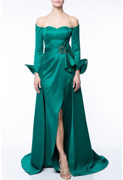 Terani Couture - 1921M0484 Cuffed Long Sleeve Overskirt Trumpet Gown